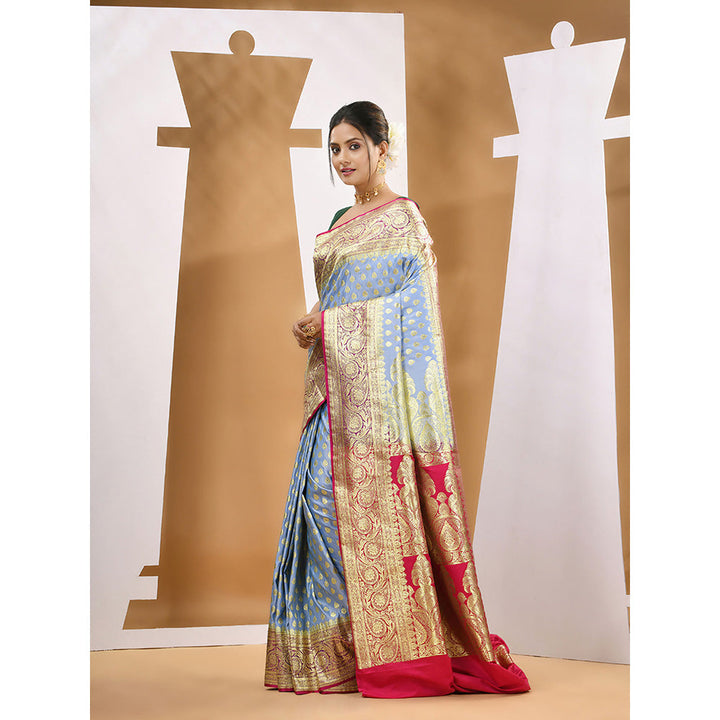 CHARUKRITI Baby Blue Katan Silk Banarasi Saree with Unstitched Blouse