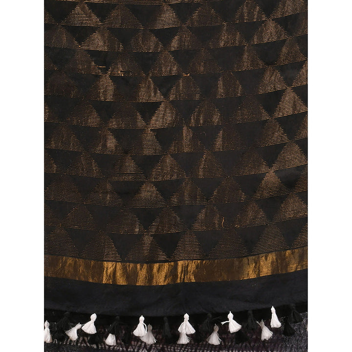 CHARUKRITI Black White Matka Handwoven and Shibori Print Saree with Unstitched Blouse