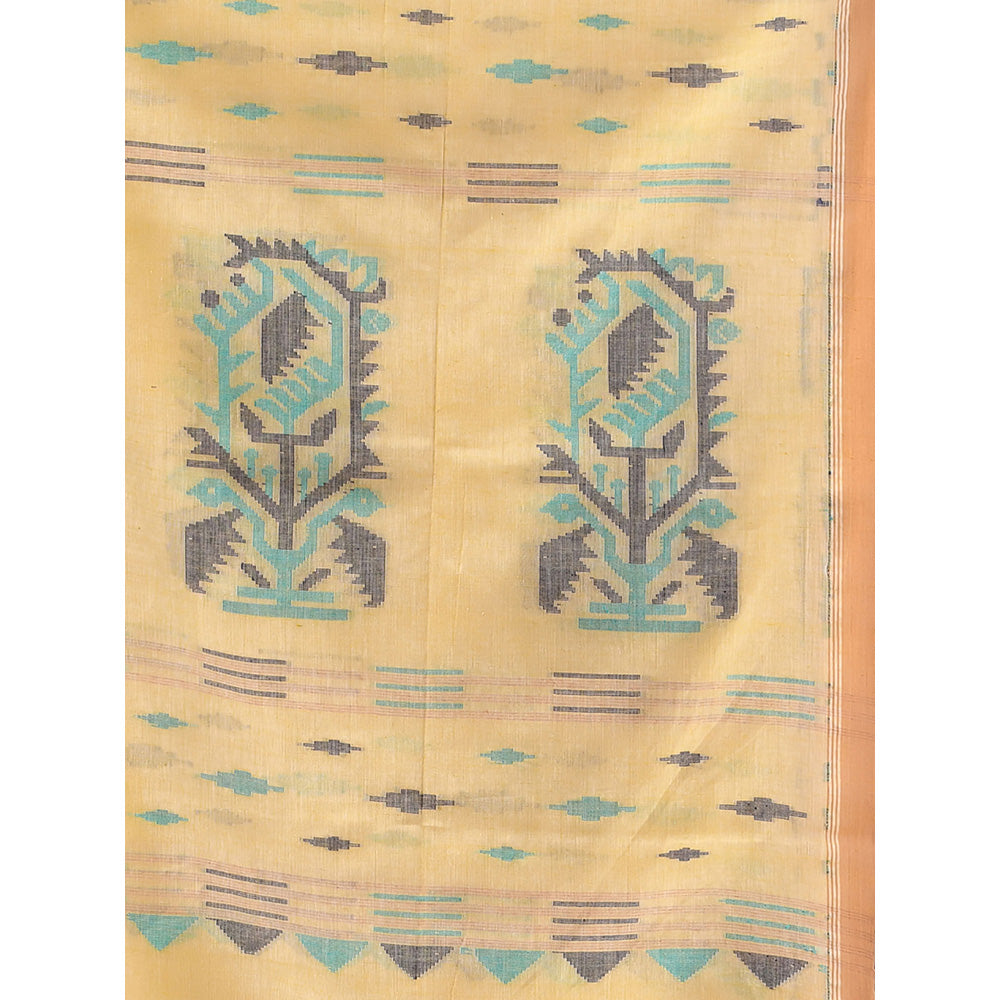 CHARUKRITI Light Yellow Cotton Handwoven Woven Saree with Unstitched Blouse