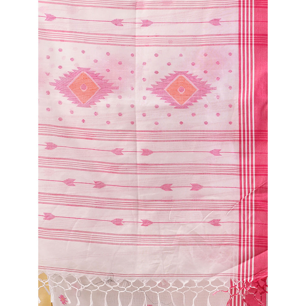 CHARUKRITI Baby White Cotton Handloom Woven Saree with Unstitched Blouse