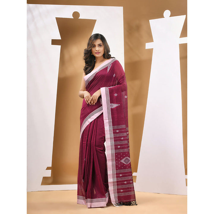 CHARUKRITI Magenta Cotton Handloom Woven Saree with Unstitched Blouse