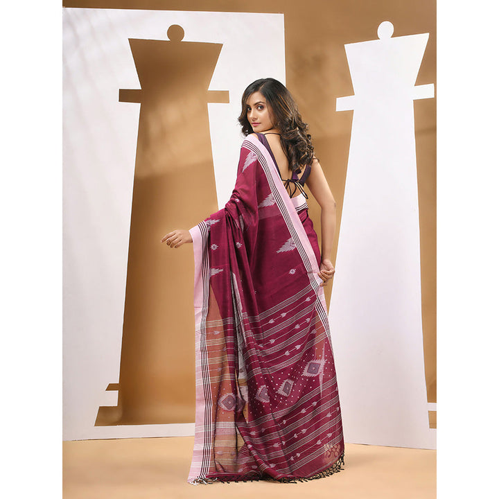 CHARUKRITI Magenta Cotton Handloom Woven Saree with Unstitched Blouse