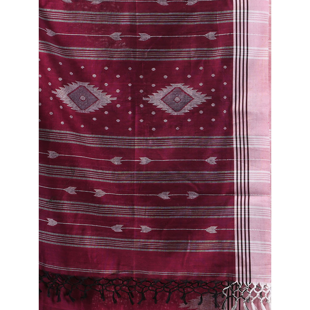 CHARUKRITI Magenta Cotton Handloom Woven Saree with Unstitched Blouse