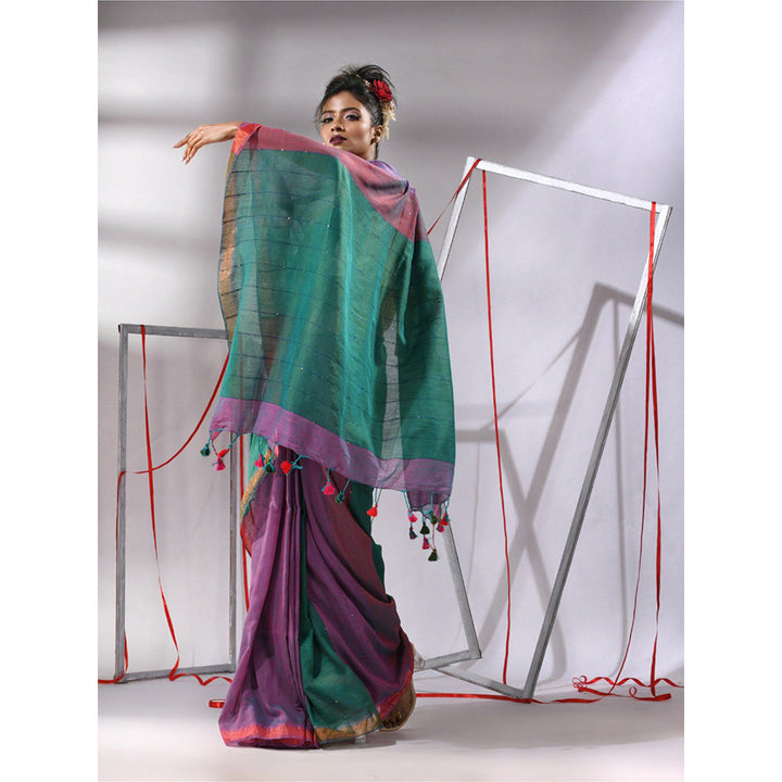 CHARUKRITI Purple Cotton Sequin Work Saree with Unstitched Blouse