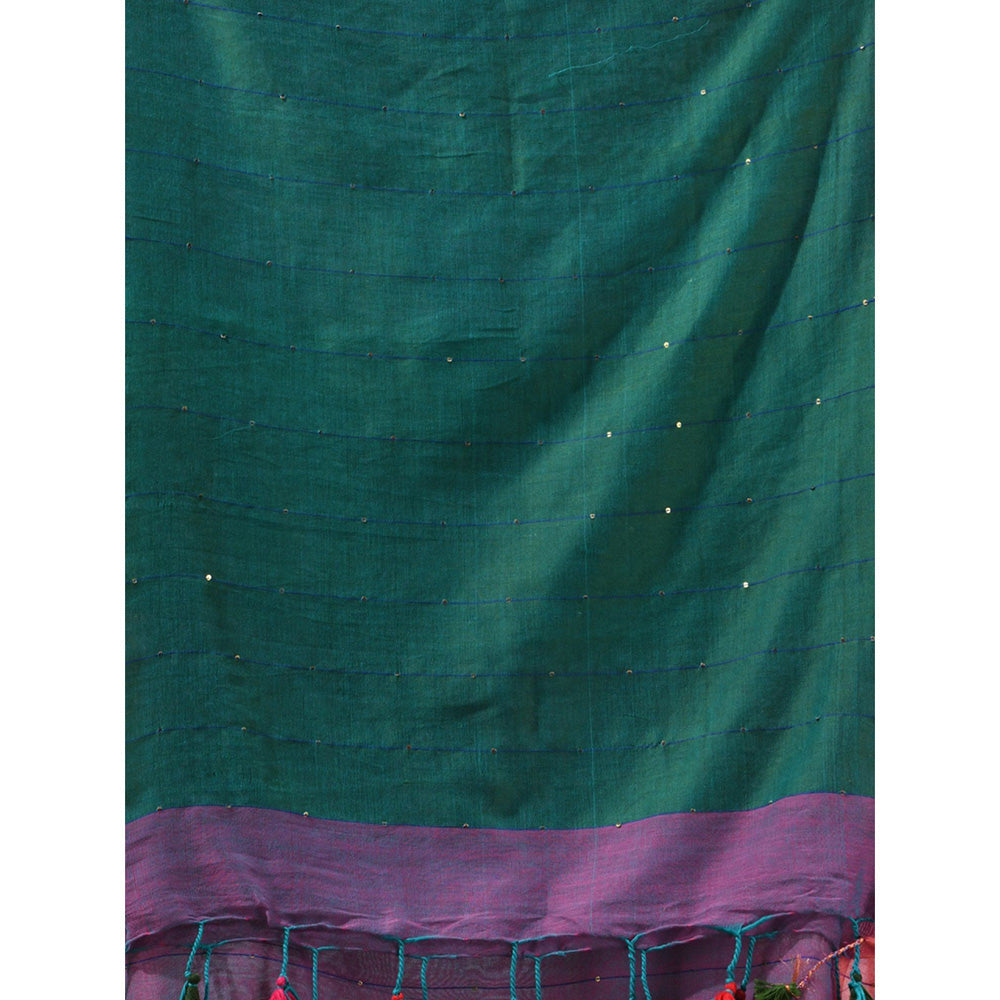 CHARUKRITI Purple Cotton Sequin Work Saree with Unstitched Blouse