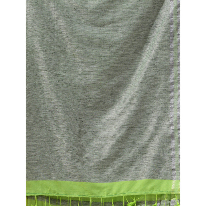 CHARUKRITI Green Cotton Stripes Design Saree with Unstitched Blouse