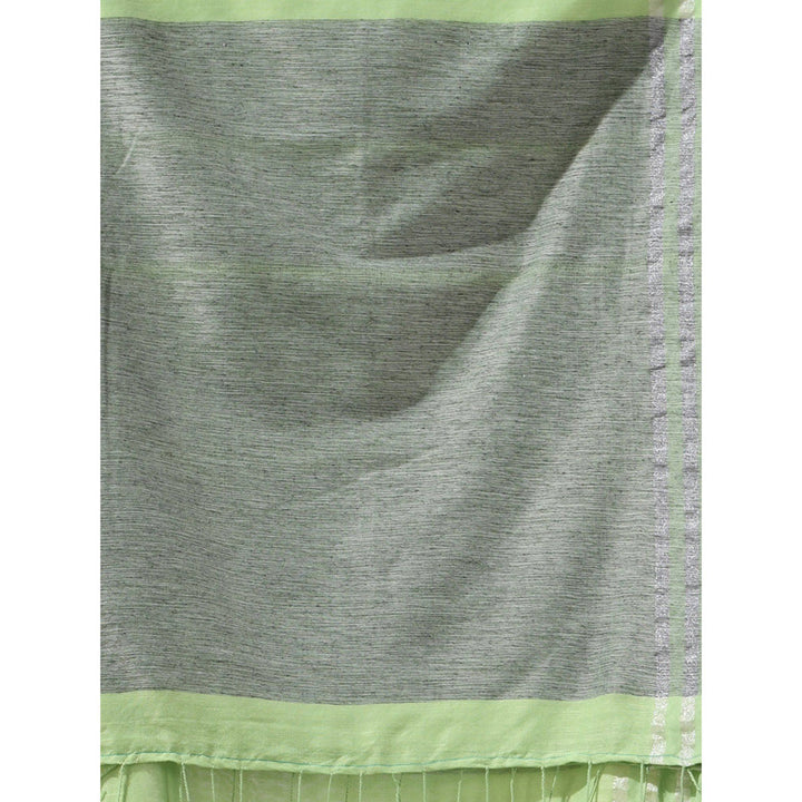 CHARUKRITI Pear Green Cotton Stripes Design Saree with Unstitched Blouse