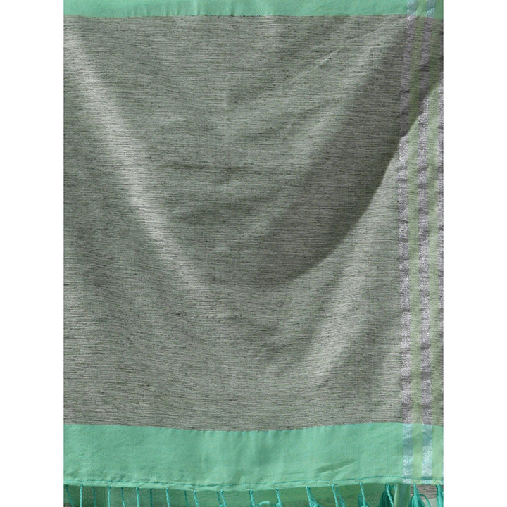 CHARUKRITI Sea Green Cotton Stripes Design Saree with Unstitched Blouse