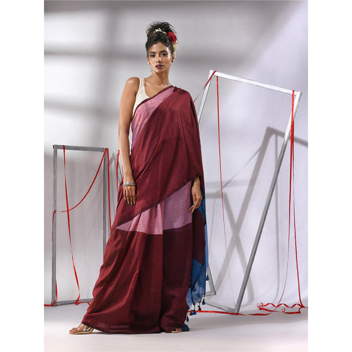 CHARUKRITI Maroon Cotton Saree with Unstitched Blouse