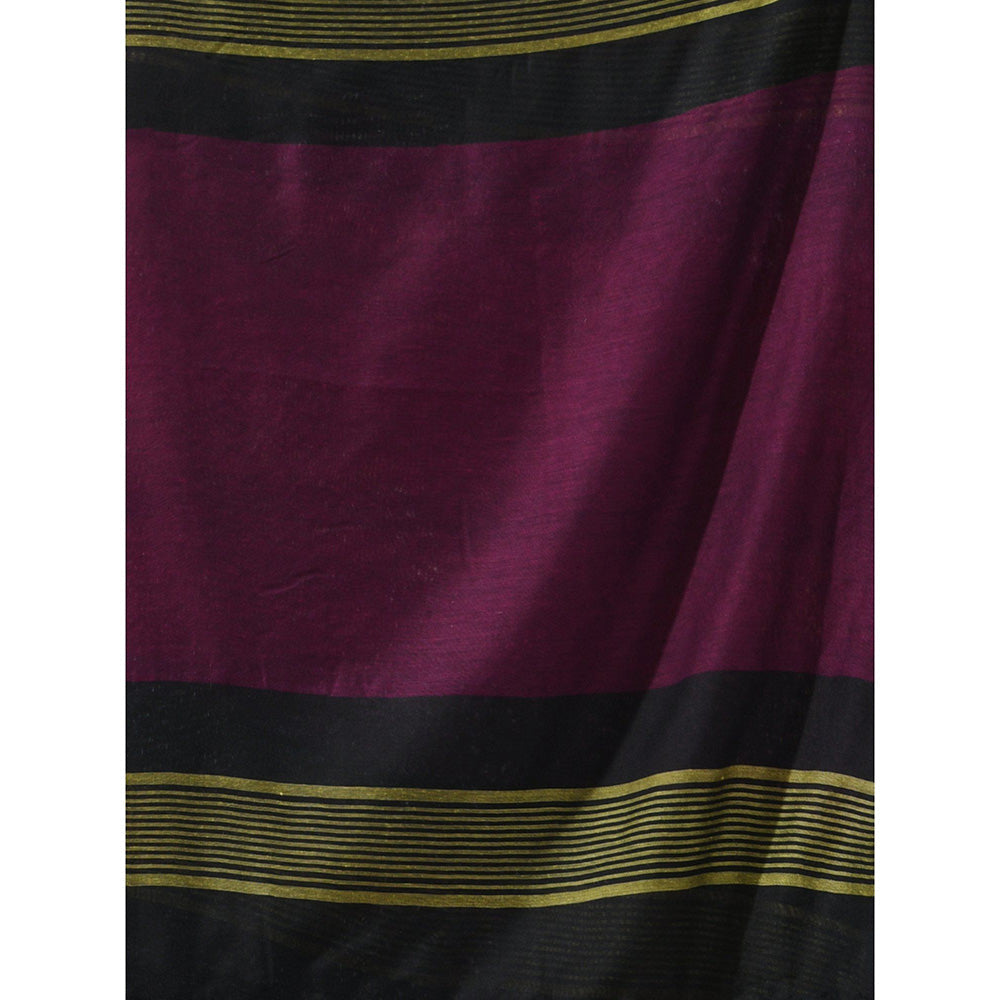 CHARUKRITI Wine Cotton Stripes Saree with Unstitched Blouse