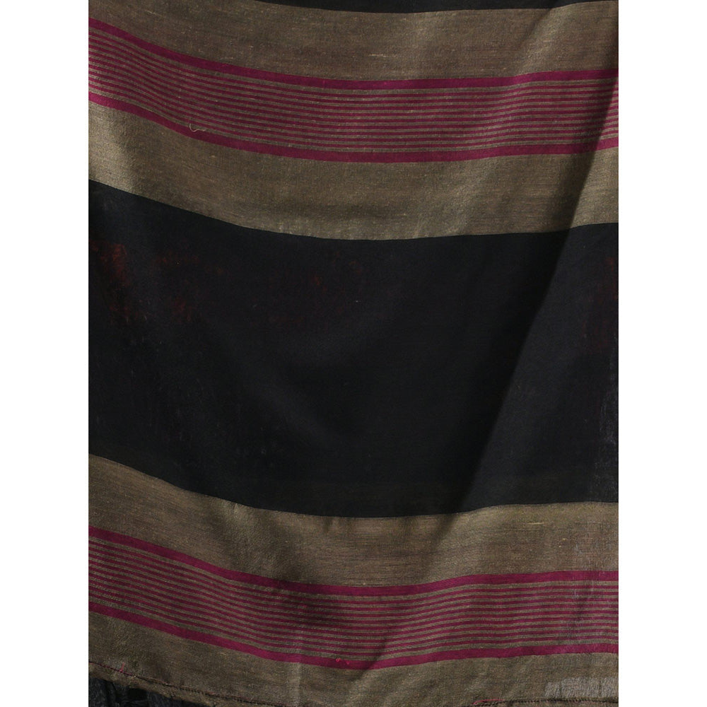 CHARUKRITI Black Cotton Stripes Saree with Unstitched Blouse