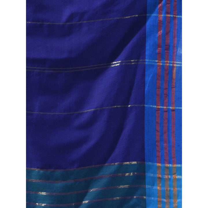 CHARUKRITI Blue Patli Pallu Cotton Zari Stripes Design Saree with Unstitched Blouse