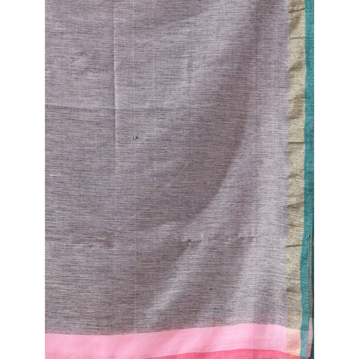 CHARUKRITI Peach Cotton Stripes Design Saree with Unstitched Blouse