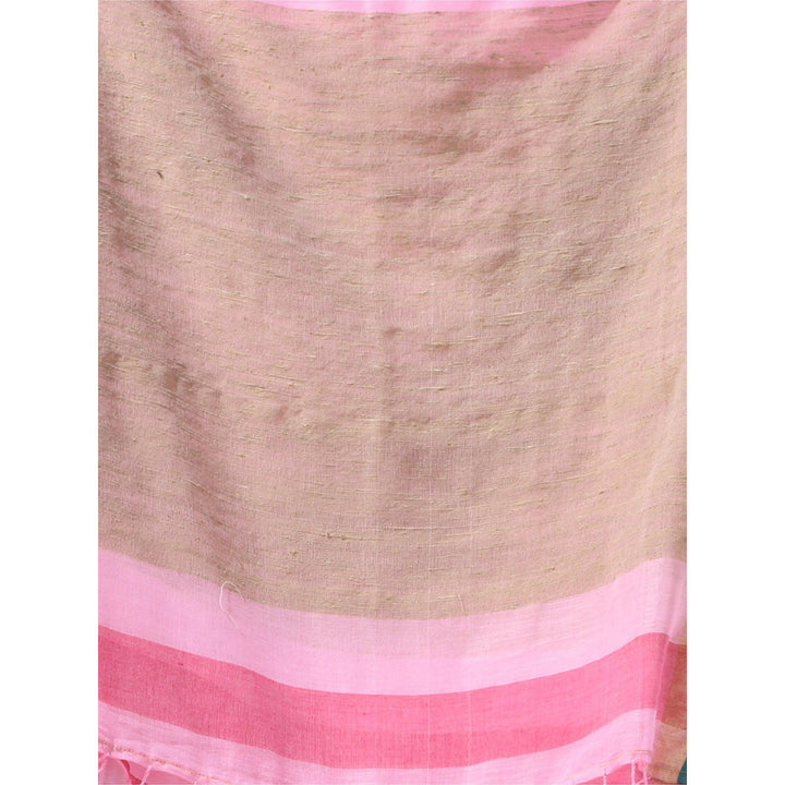 CHARUKRITI Baby Pink Cotton Dual Border Saree with Unstitched Blouse