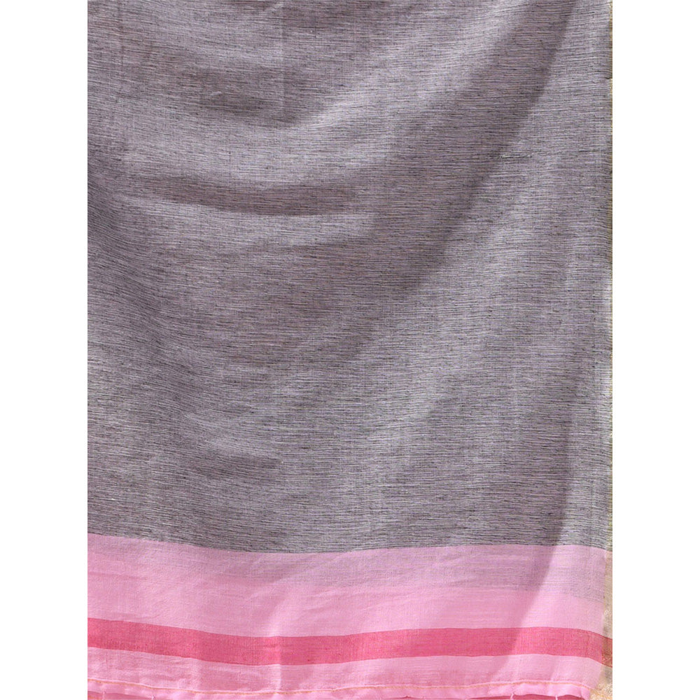 CHARUKRITI Baby Pink Cotton Stripes Design Saree with Unstitched Blouse