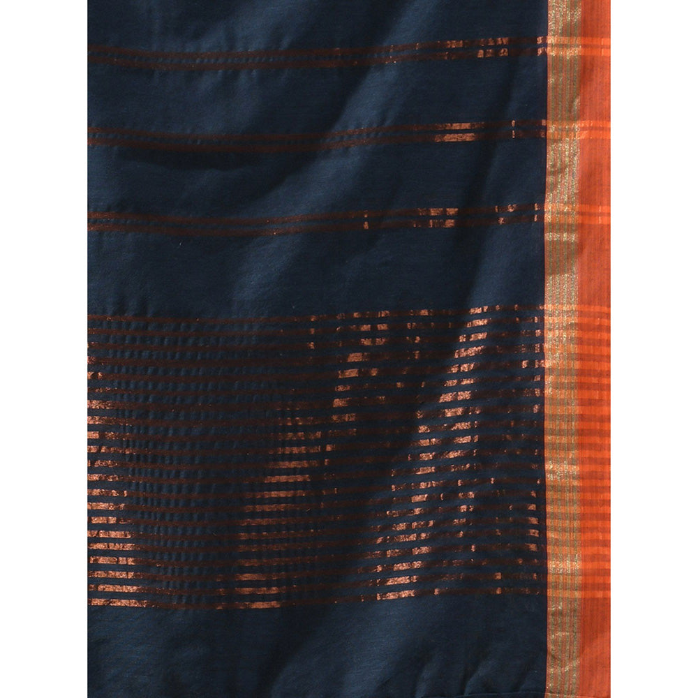 CHARUKRITI Blue Soft Cotton Zari Stripe Designs Saree with Unstitched Blouse