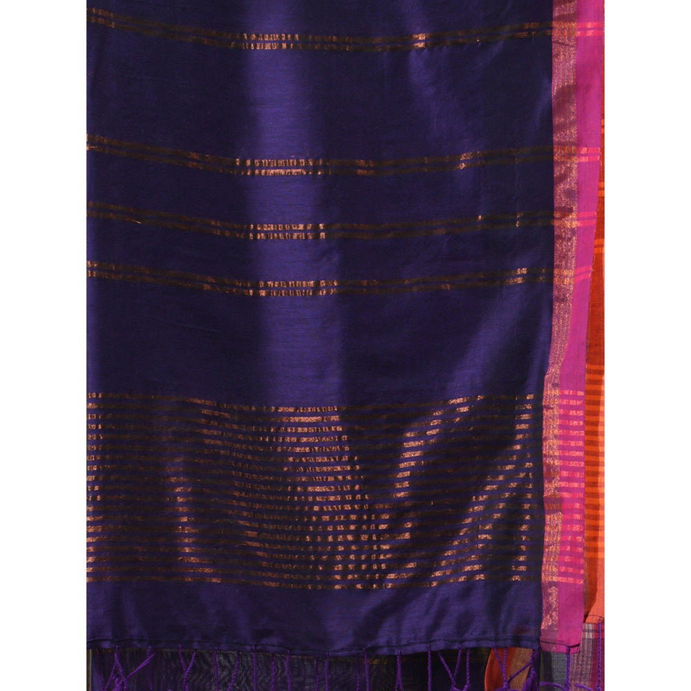 CHARUKRITI Purple Soft Cotton Zari Stripe Designs Saree with Unstitched Blouse