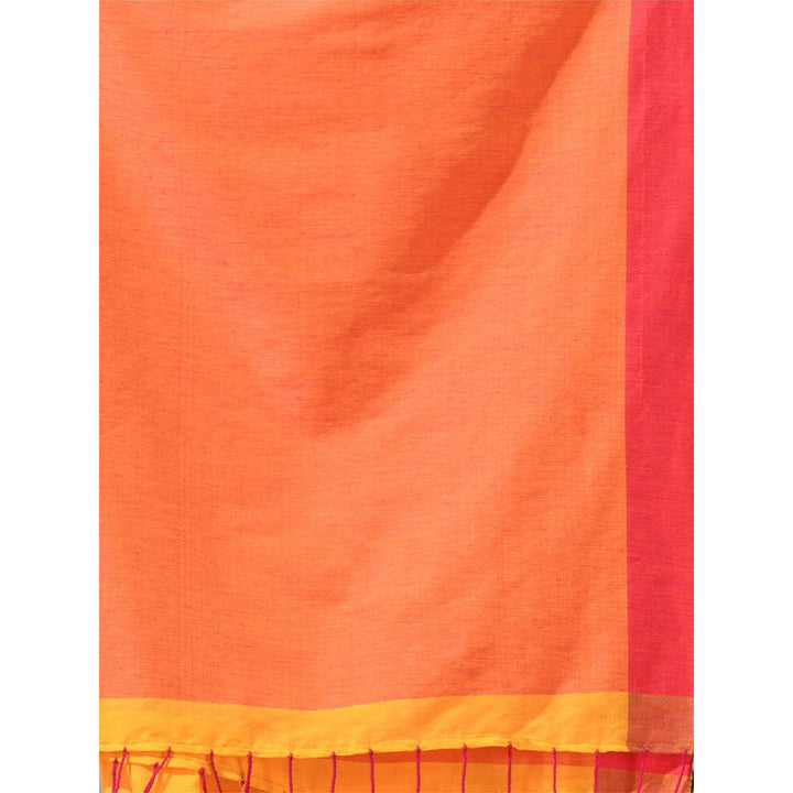 CHARUKRITI Yellow Cotton Texture Stripe Designs Saree with Unstitched Blouse