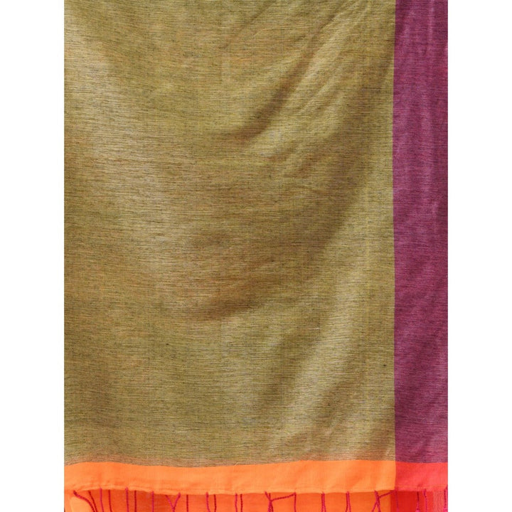 CHARUKRITI Orange Cotton Stripes Designs Saree with Unstitched Blouse