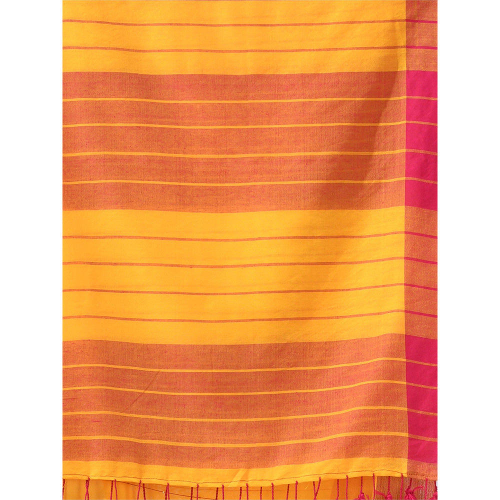 CHARUKRITI Yellow Cotton Sequined Stripes Design Saree with Unstitched Blouse