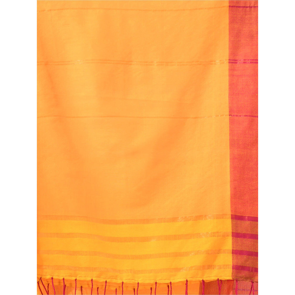 CHARUKRITI Yellow Cotton Zari Stripes Design Saree with Unstitched Blouse