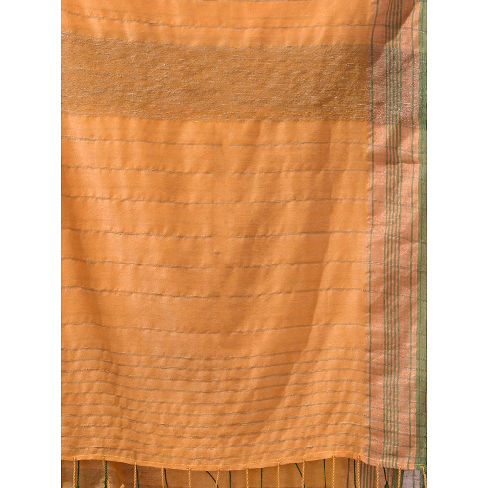 CHARUKRITI Orange Cotton Stripes Design Saree with Unstitched Blouse