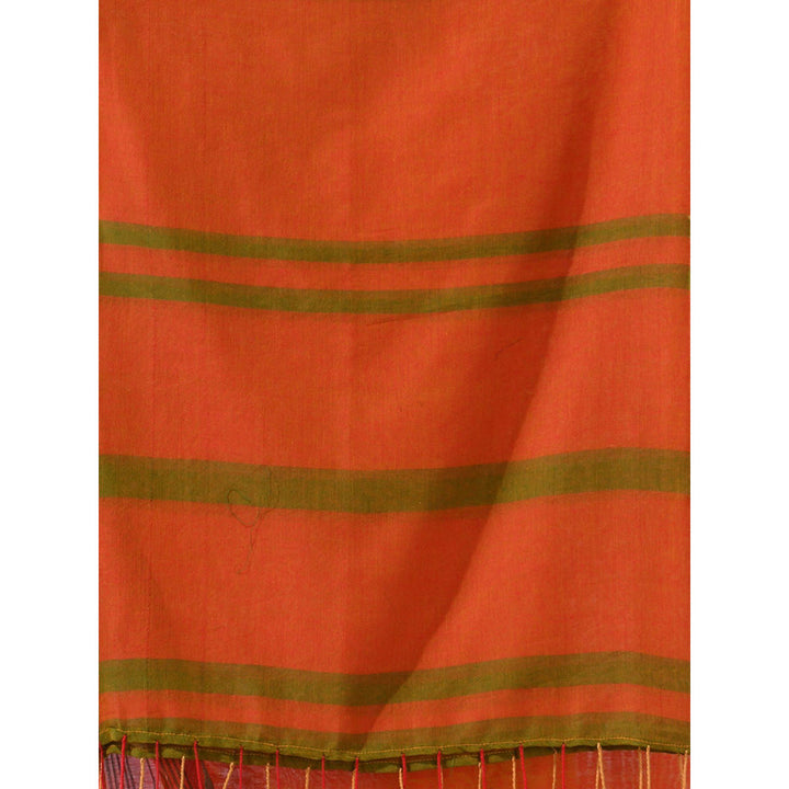 CHARUKRITI Orange Cotton Zari Border Saree with Unstitched Blouse