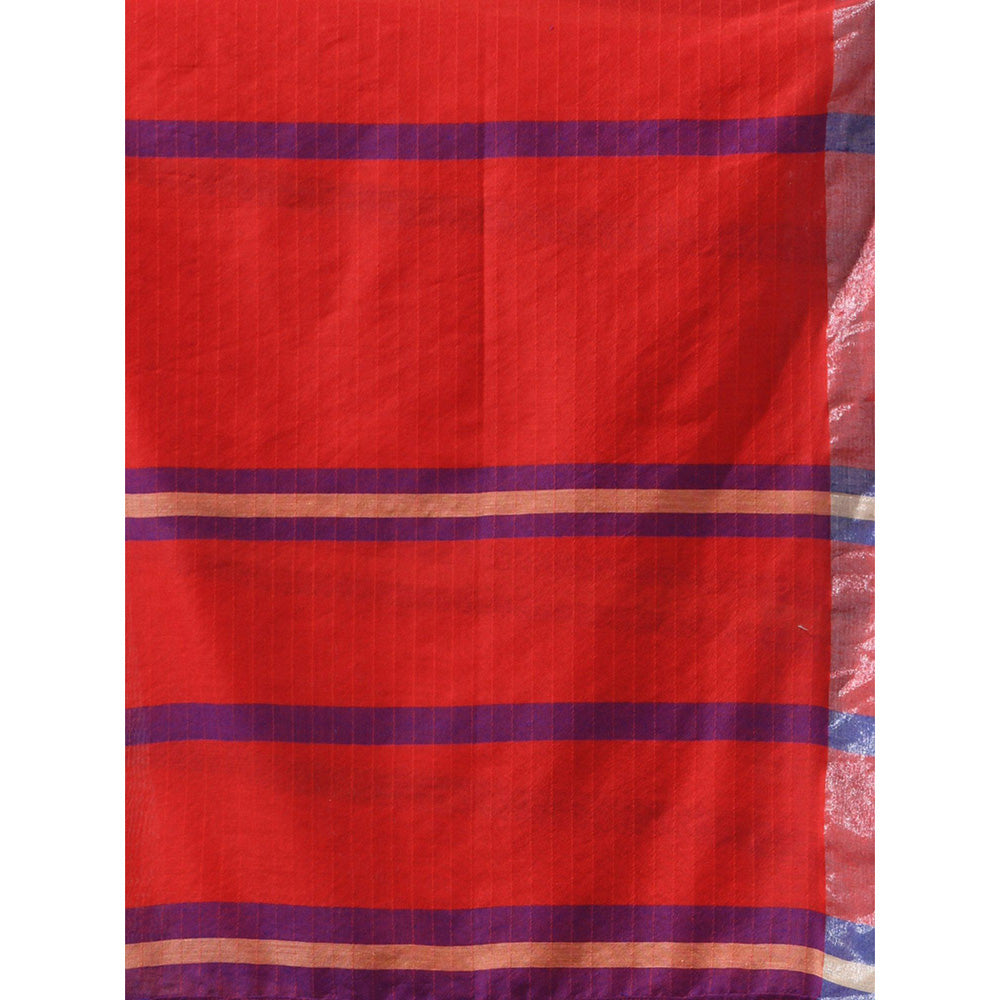 CHARUKRITI Purple Cotton Patli Pallu Stripe Designs Saree with Unstitched Blouse