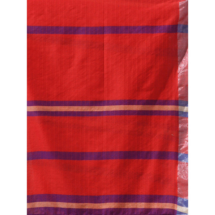 CHARUKRITI Purple Cotton Patli Pallu Stripe Designs Saree with Unstitched Blouse