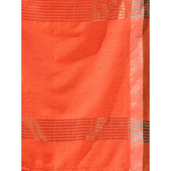 CHARUKRITI Pink Cotton Stripe Design Saree with Unstitched Blouse