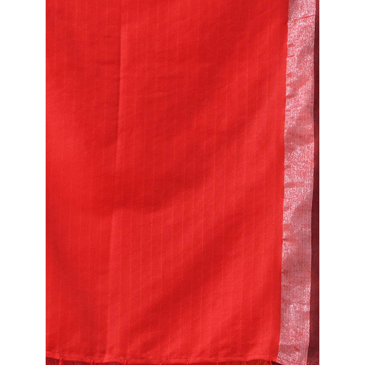 CHARUKRITI Red Cotton All Over Stripes Saree with Unstitched Blouse