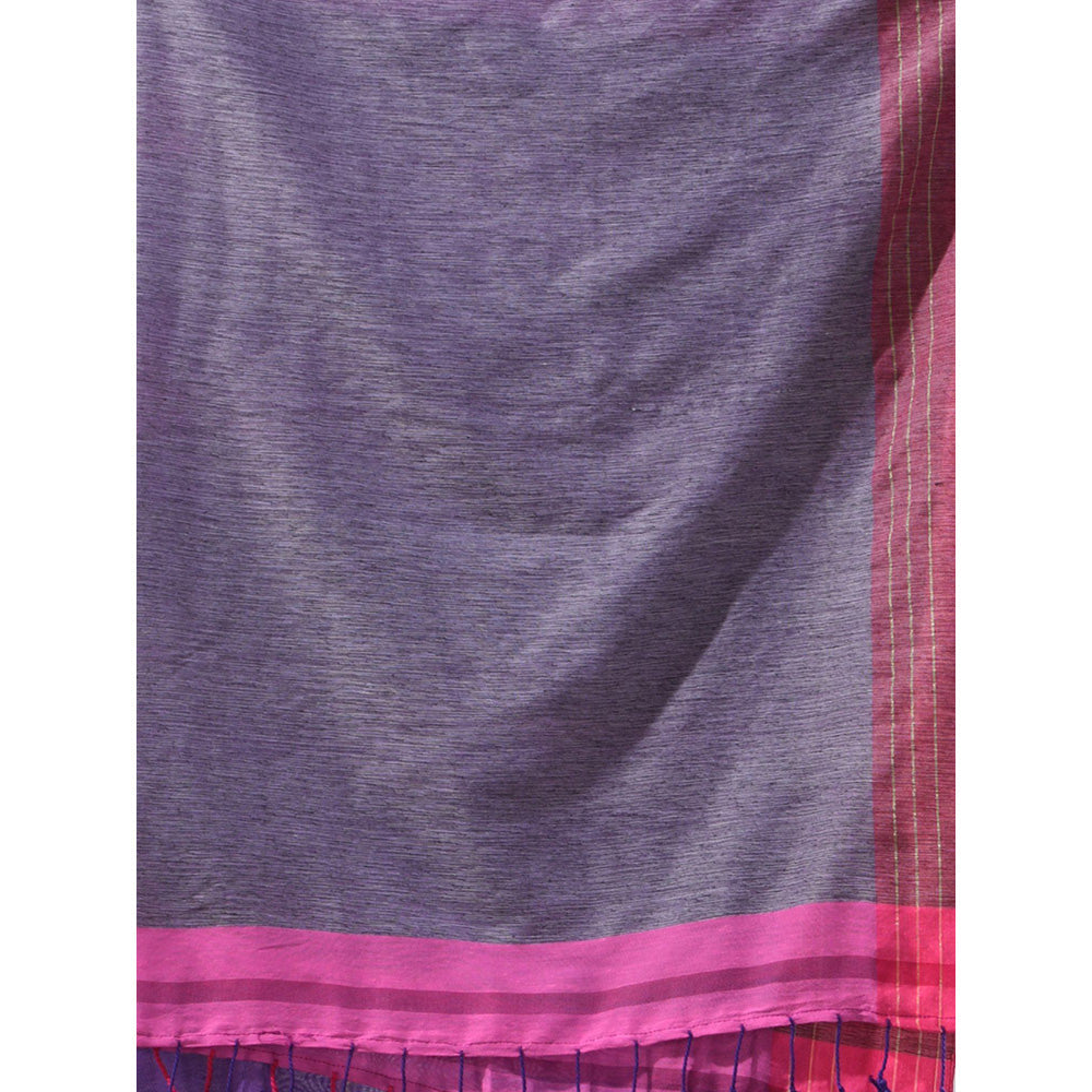 CHARUKRITI Purple Cotton Zari Stripes Saree with Unstitched Blouse