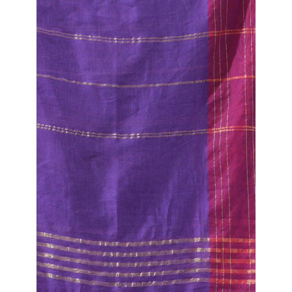 CHARUKRITI Purple Cotton Stripes Design Saree with Unstitched Blouse