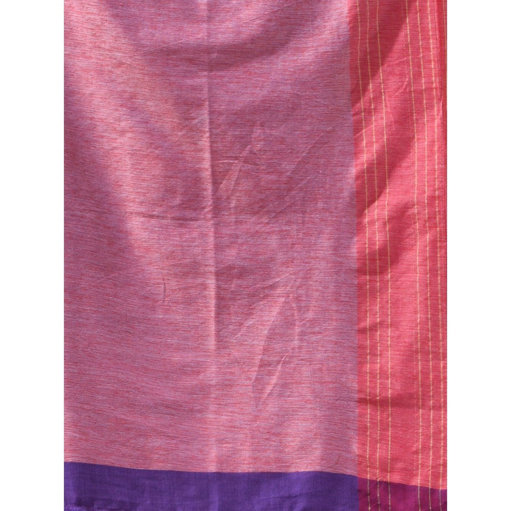 CHARUKRITI Purple Cotton Stripes Pattern Saree with Unstitched Blouse