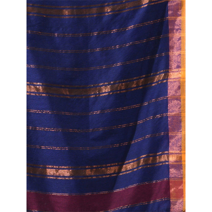 CHARUKRITI Wine Cotton Stripes Zari Pallu Saree with Unstitched Blouse