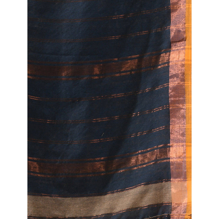 CHARUKRITI Beige Cotton Stripes Zari Pallu Saree with Unstitched Blouse