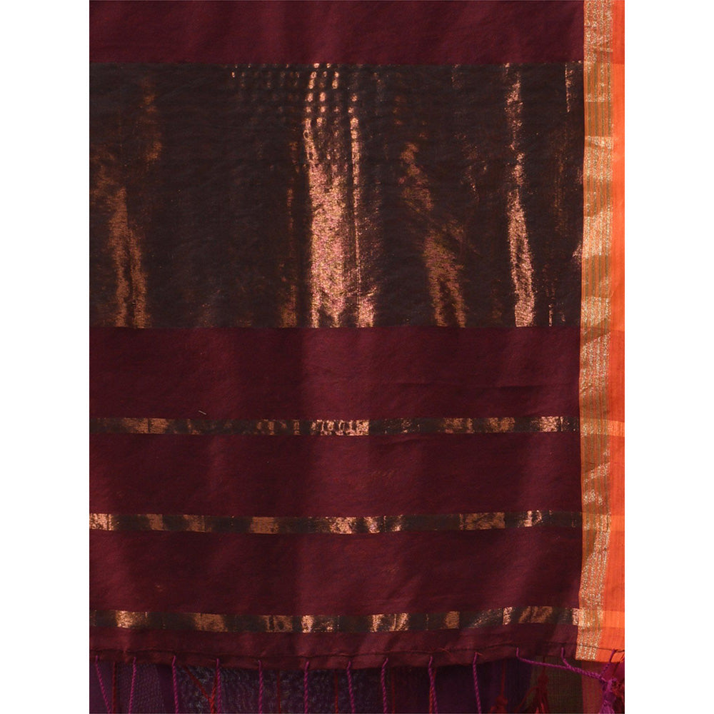 CHARUKRITI Magenta Patli Pallu Cotton Stripes Zari Borders Saree with Unstitched Blouse