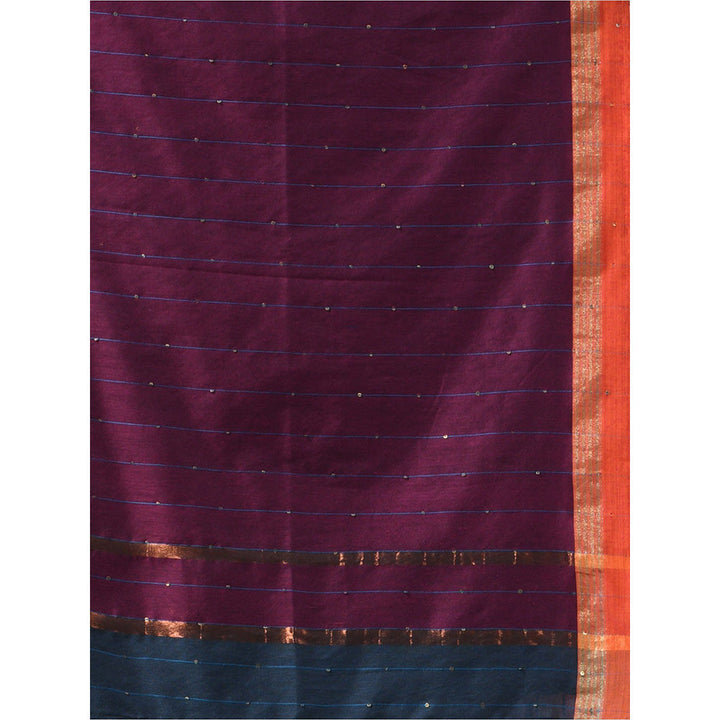 CHARUKRITI Blue Cotton Sequined Work Saree with Unstitched Blouse