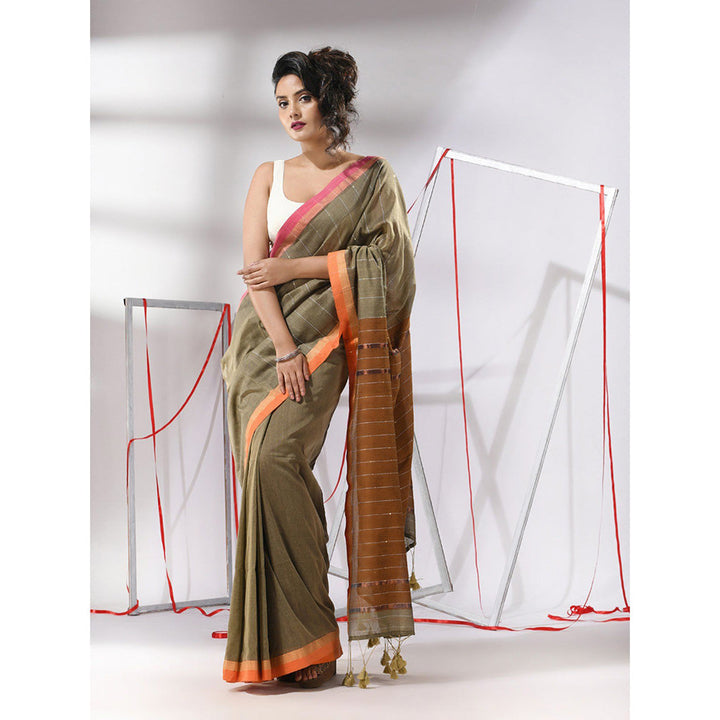 CHARUKRITI Green Cotton Sequined Work Saree with Unstitched Blouse