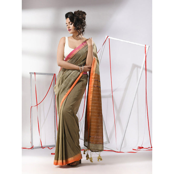 CHARUKRITI Green Cotton Sequined Work Saree with Unstitched Blouse