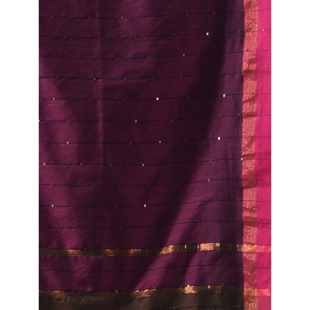 CHARUKRITI Brown Cotton Sequined Work Saree with Unstitched Blouse