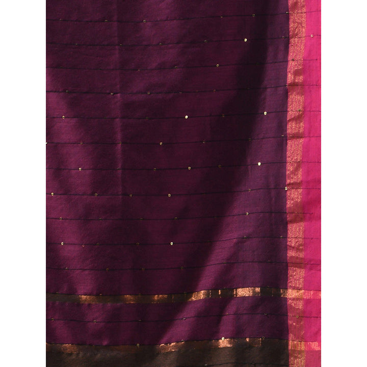 CHARUKRITI Brown Cotton Sequined Work Saree with Unstitched Blouse