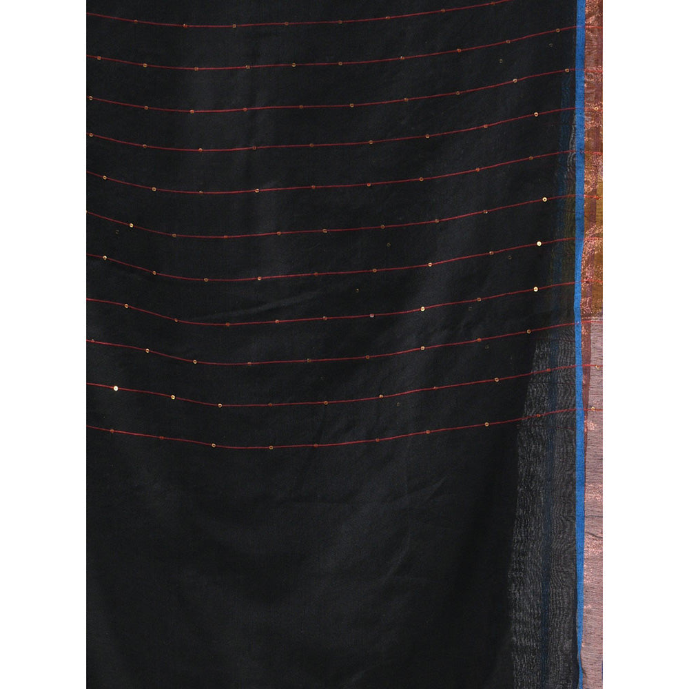 CHARUKRITI Black Cotton Sequined Pallu Saree with Unstitched Blouse