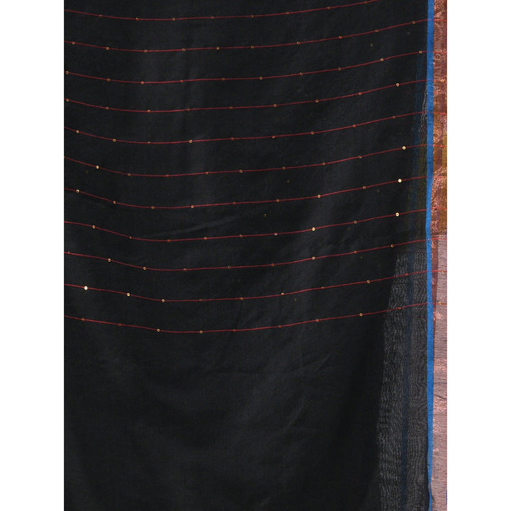 CHARUKRITI Black Cotton Sequined Pallu Saree with Unstitched Blouse