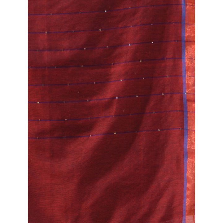 CHARUKRITI Red Cotton Sequined Pallu Saree with Unstitched Blouse