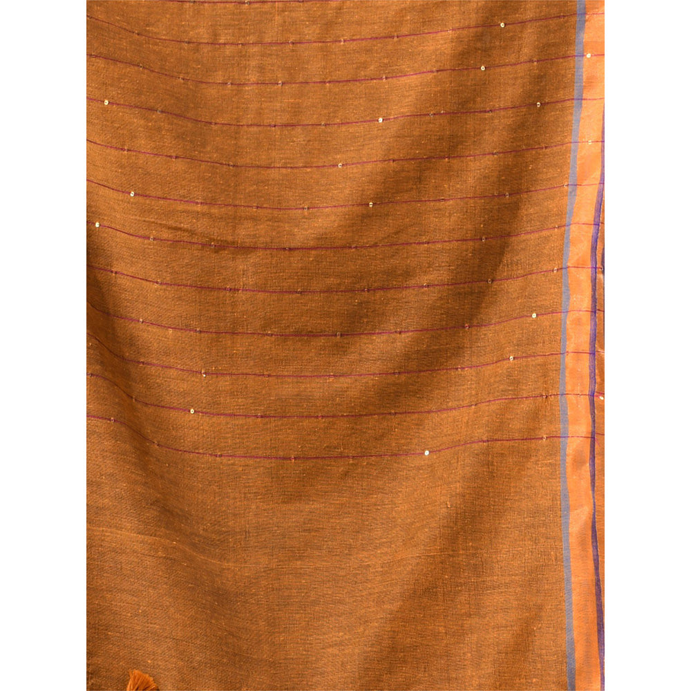 CHARUKRITI Mustard Cotton Sequined Pallu Saree with Unstitched Blouse