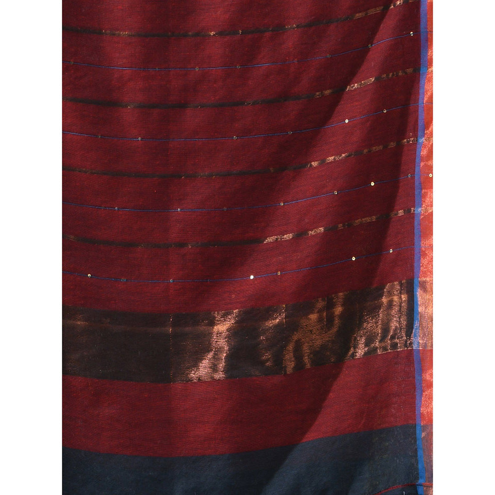 CHARUKRITI Indigo Cotton Sequined Work Saree with Unstitched Blouse