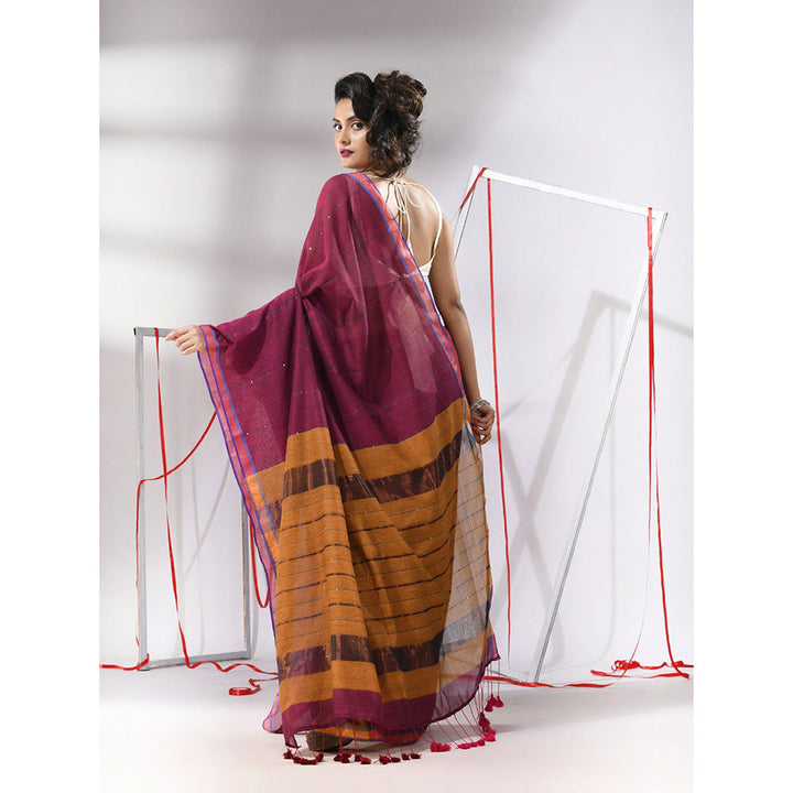 CHARUKRITI Magenta Cotton Sequined Work Saree with Unstitched Blouse