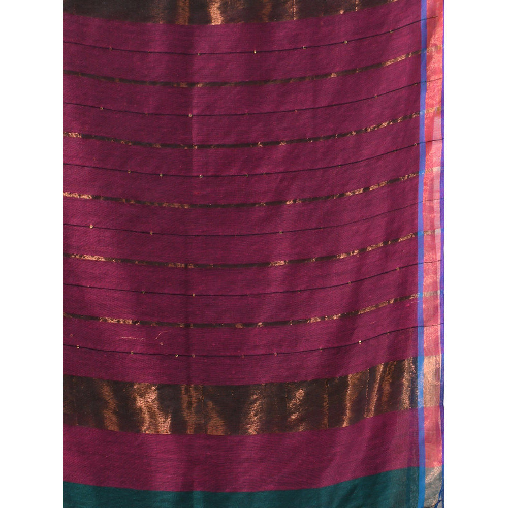 CHARUKRITI Teal Cotton Sequined Work Saree with Unstitched Blouse