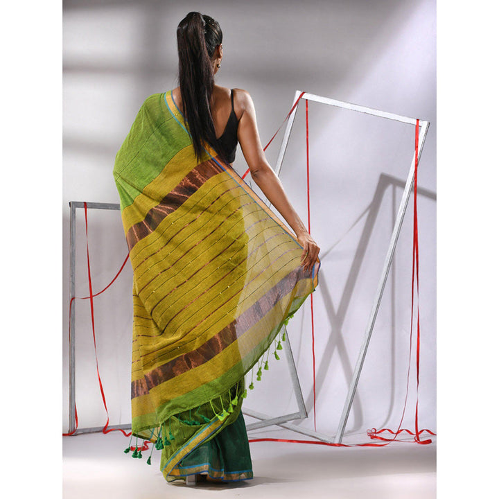 CHARUKRITI Green Cotton Sequined Work Saree with Unstitched Blouse